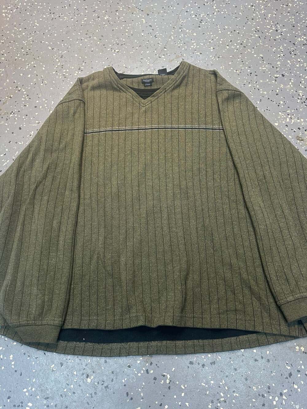 Van Heusen Studio Men's Green Striped Layered Look Long Sleeve Sweater XXL